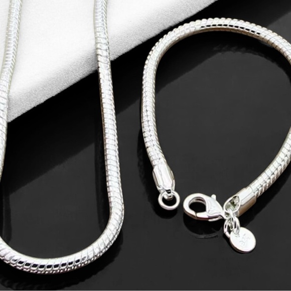 925 sterling silver plarted 5MM thick snake chain necklace 20” and bracelet 7” - Picture 2 of 4